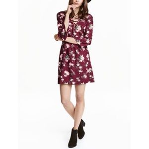 Burgundy Lace Up neck dress